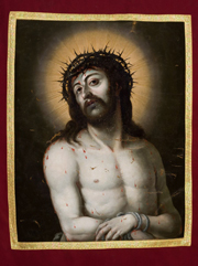 Obraz Pana Jezusa na chorągwi procesyjnej Arcybractwa Miłosierdzia.